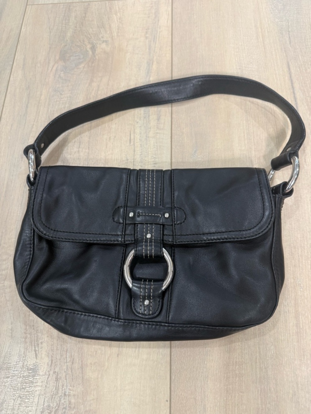 Kipling Black Shoulder Bag with Silver Ring Detail